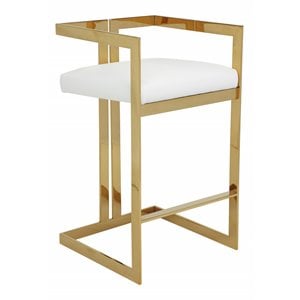 Pemberly Row 27.5&quot Stainless Steel & Faux Leather Bar Stool in White/Gold