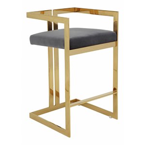 Pemberly Row 27.5&quot Velvet & Stainless Steel Bar Stool in Gray/Gold
