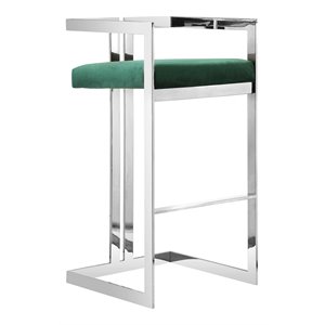 Pemberly Row 27.5&quot Velvet & Stainless Steel Bar Stool in Green/Silver