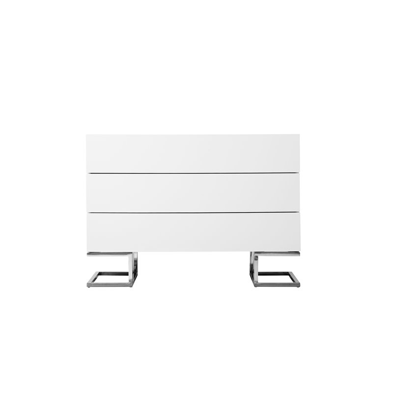 Pemberly Row Modern Gloss Lacquer & Polished Steel Metal Dresser in White
