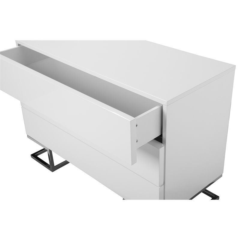 Pemberly Row Modern Gloss Lacquer & Polished Steel Metal Dresser in White