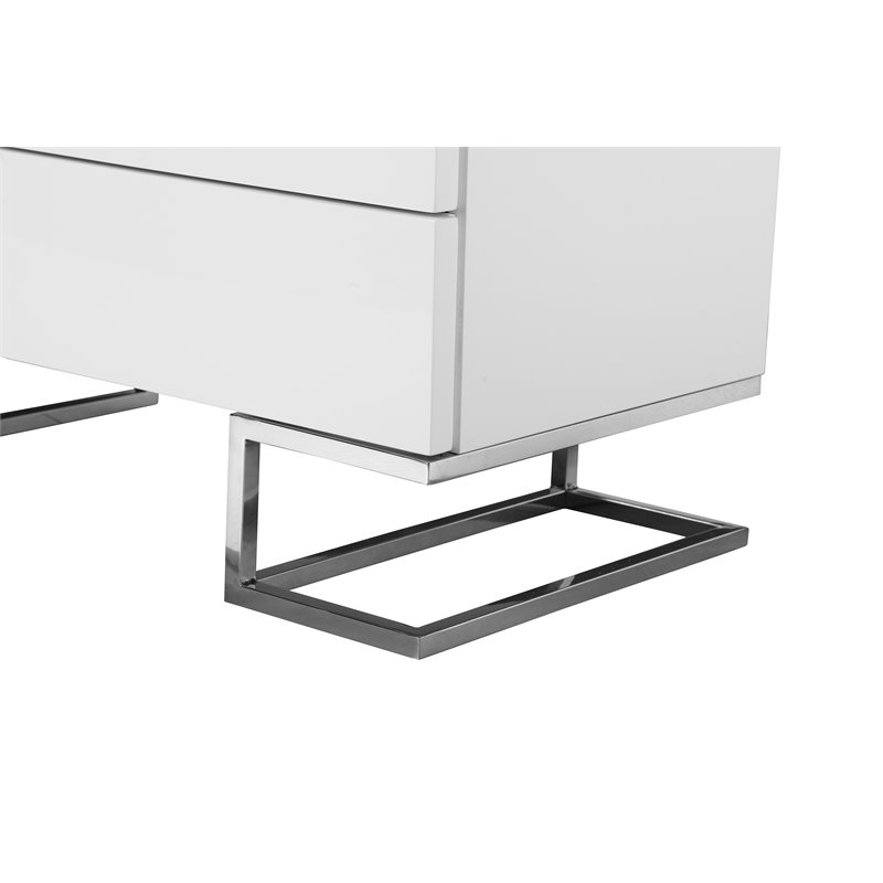 Pemberly Row Modern Gloss Lacquer & Polished Steel Metal Dresser in White