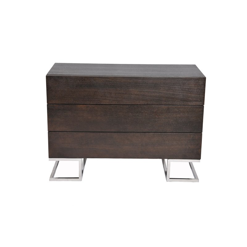 Pemberly Row Modern Wood Veneer & High Polished Steel Dresser in Espresso