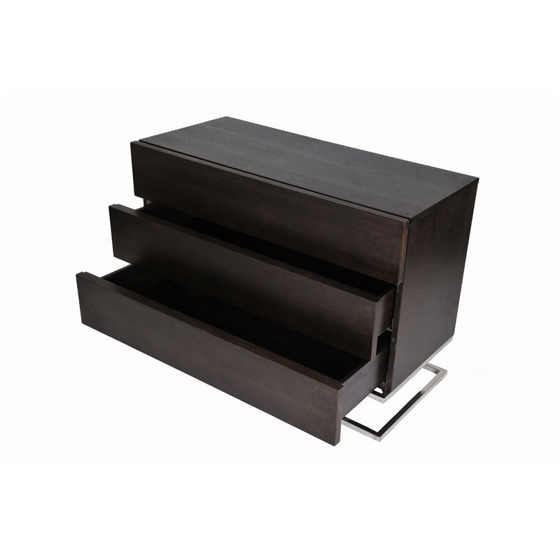 Pemberly Row Modern Wood Veneer & High Polished Steel Dresser in Espresso