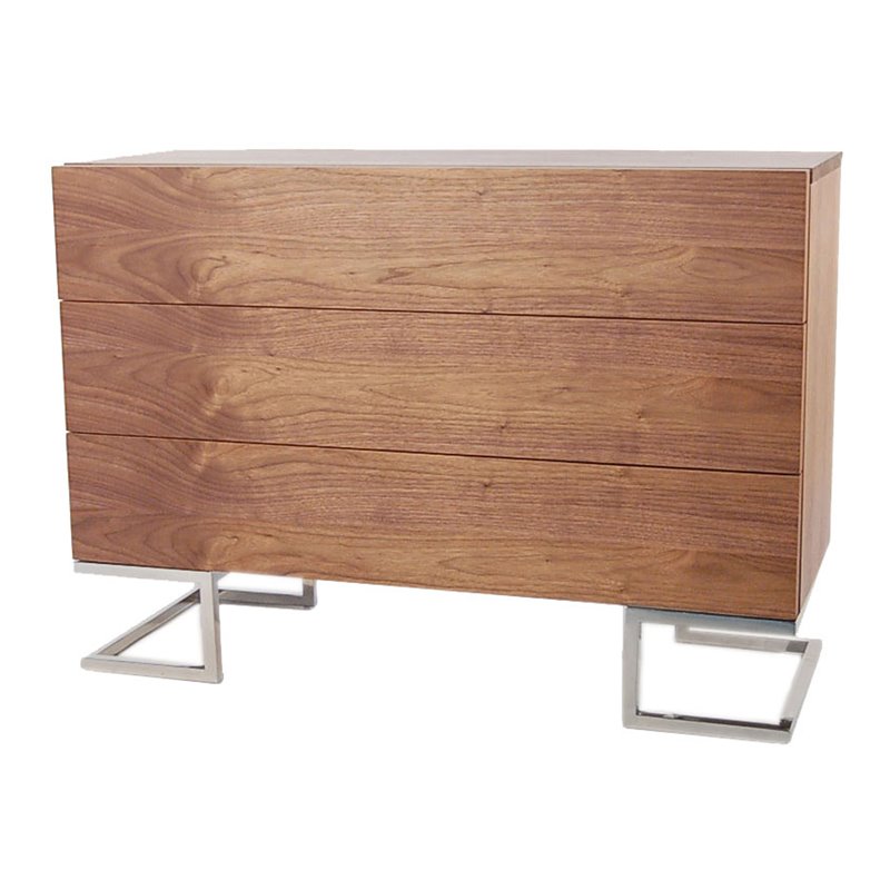 Pemberly Row Modern Wood Veneer & High Polished Steel Dresser in Walnut