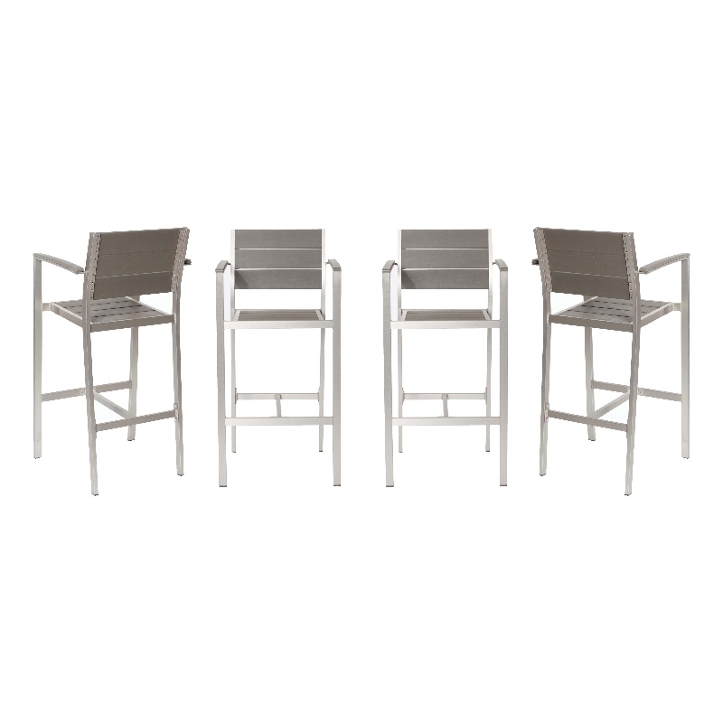 Pemberly Row Contemporary Aluminum Arm Chairs in Gray (Set of 4)