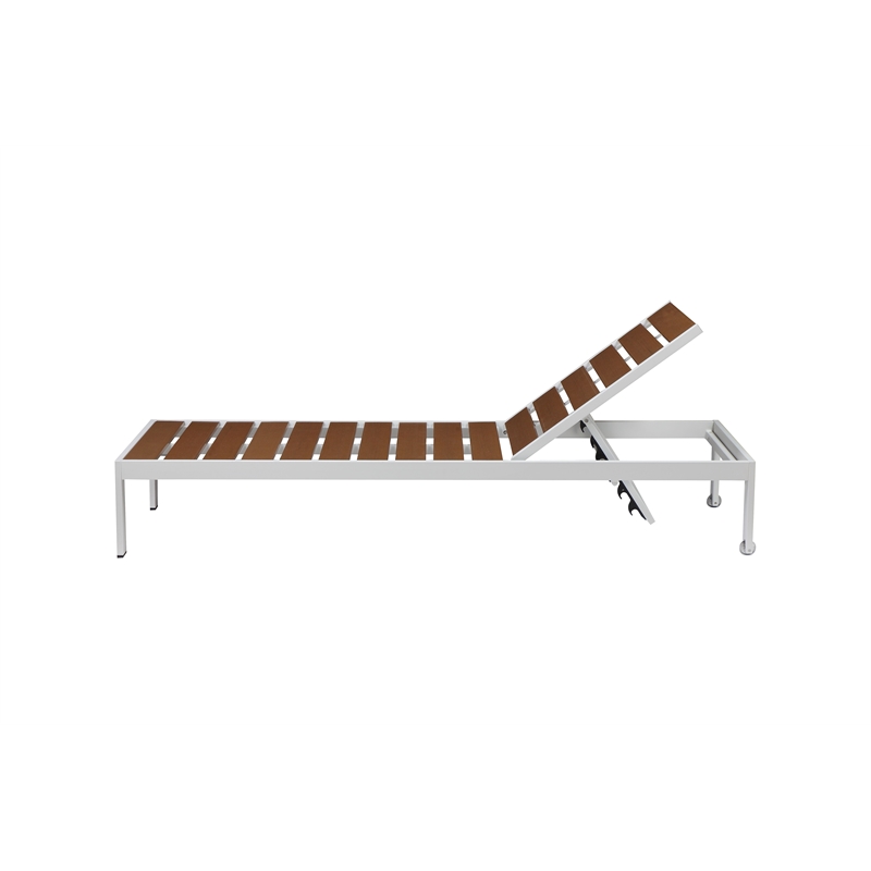 Pemberly Row Contemporary / Modern Aluminum Lounger in Teak Finish