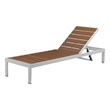 Pemberly Row Contemporary / Modern Aluminum Lounger in Teak Finish