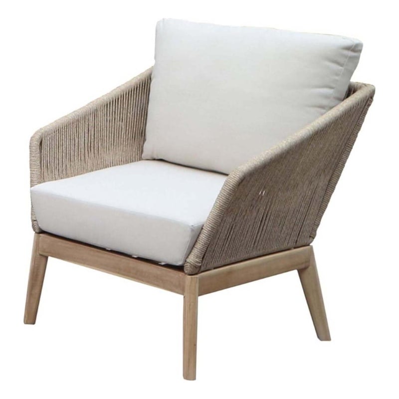 Pemberly Row Contemporary Acacia Wood Sofa Chair in Beige Finish