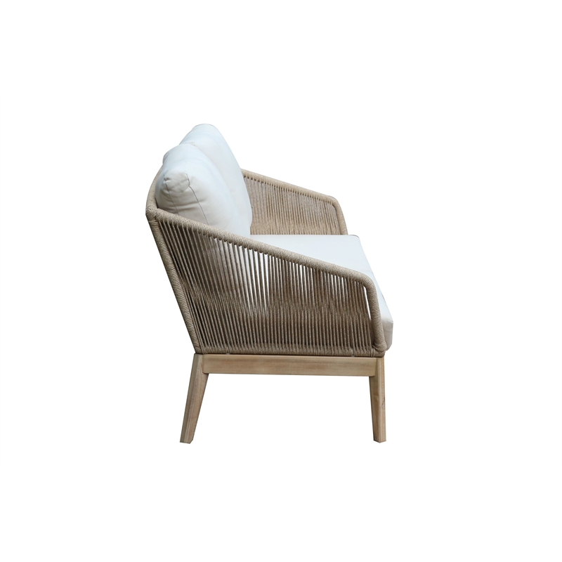 Pemberly Row Two Seater Modern Acacia Wood Sofa in Beige Finish