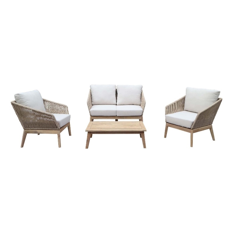 Pemberly Row 4-Piece Modern Acacia Wood Sofa Set in Beige Finish