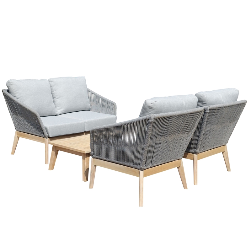 Pemberly Row 4-Piece Modern Acacia Wood Sofa Set in Gray Finish