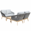 Pemberly Row 4-Piece Modern Acacia Wood Sofa Set in Gray Finish