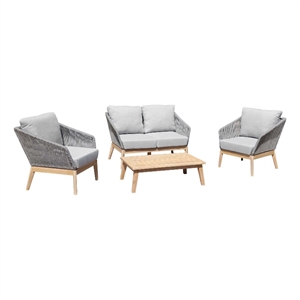 Pemberly Row 4-Piece Modern Acacia Wood Sofa Set in Gray Finish