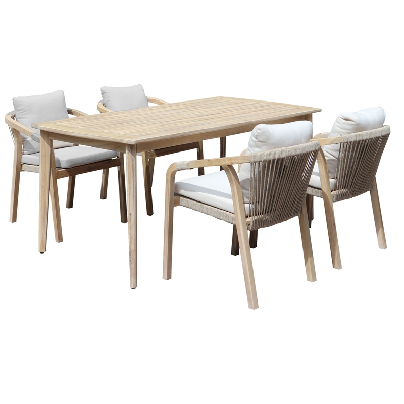 Pemberly Row 7-Piece Modern Acacia Wood Dining Set in Beige Finish