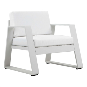 Pemberly Row Modern Aluminum and Fabric Sofa Chair in White Finish