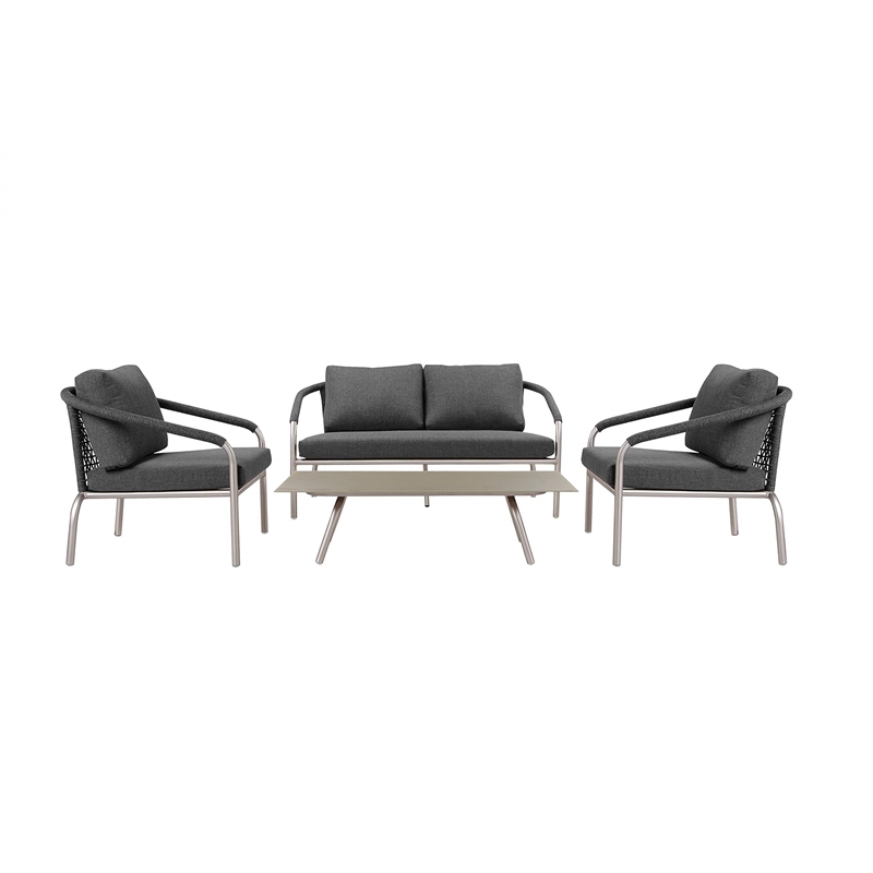 Pemberly Row Contemporary 4-Piece Aluminum Sofa Set in Slate Gray