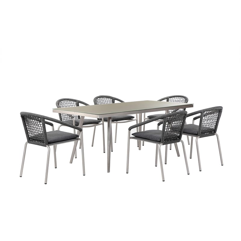 Pemberly Row 7-Piece Modern Aluminum Dining Set in Slate Gray
