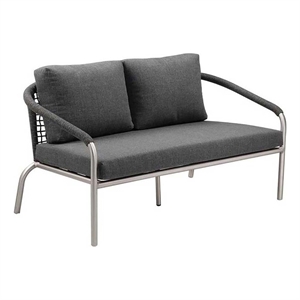 Pemberly Row Contemporary Two Seater Aluminum Sofa in Slate Gray