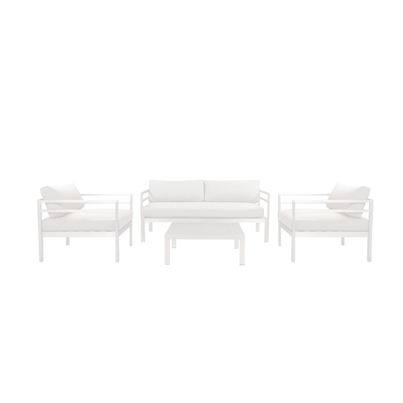 Pemberly Row 4-Piece Modern Aluminum Sofa Set in White Finish