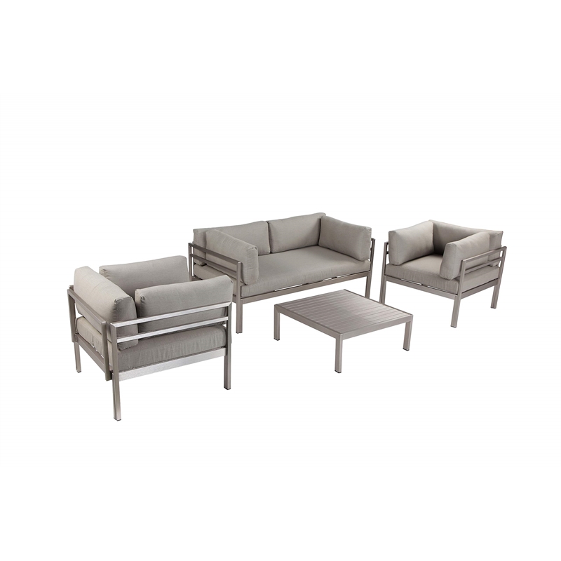Pemberly Row 4-Piece Modern Aluminum Sofa Set in Gray Finish