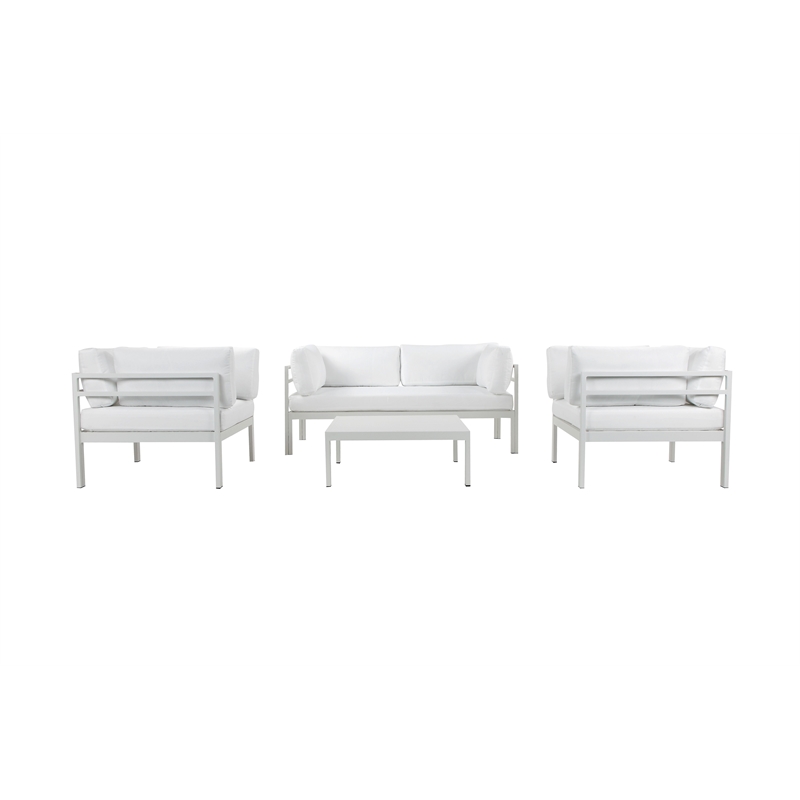 Pemberly Row 4-Piece Modern Aluminum Sofa Set in White Finish