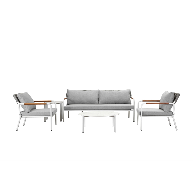 Pemberly Row 5-Piece Modern Aluminum Sofa Set in Gray Finish