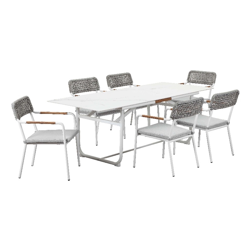 Pemberly Row 7-Piece Modern Aluminum Dining Set in Gray Finish