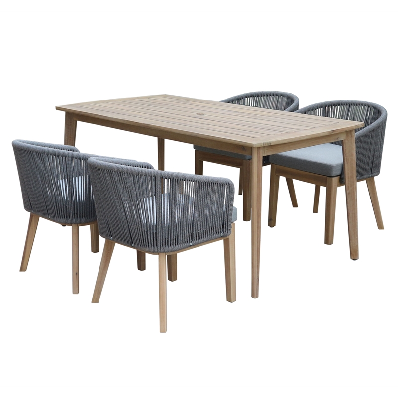 Pemberly Row 7-Piece Modern Acacia Wood Dining Set in Gray Finish