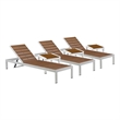 Pemberly Row 6-Piece Aluminum Lounger and Side Table in Teak/White