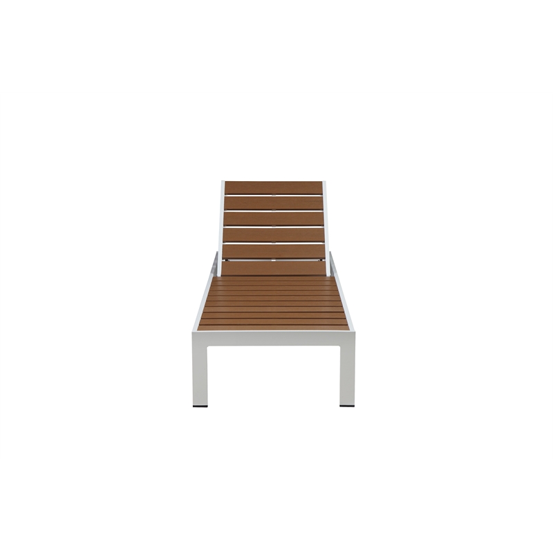 Pemberly Row 8-Piece Aluminum Lounger and Side Table in Teak/White