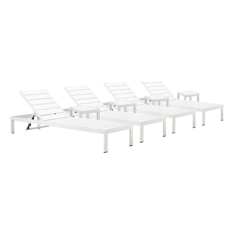 Pemberly Row 8-Piece Aluminum Lounger and Side Table in White