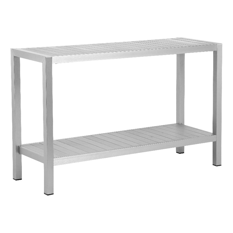 Pemberly Row Modern Aluminum Console Table in Silver and Brush