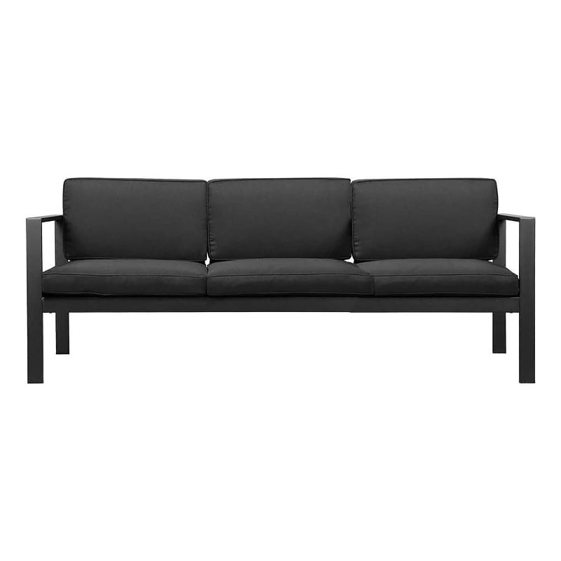 Pemberly Row Three Seater Modern Aluminum Sofa in Black Finish