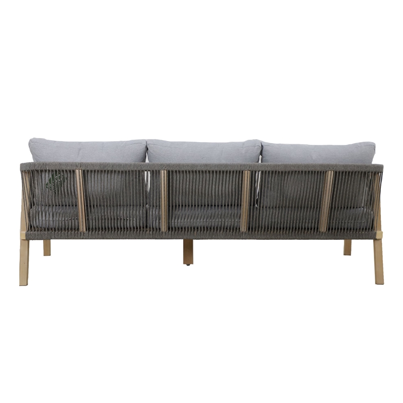 Pemberly Row Three Seater Modern Acacia Wood Sofa in Gray Finish