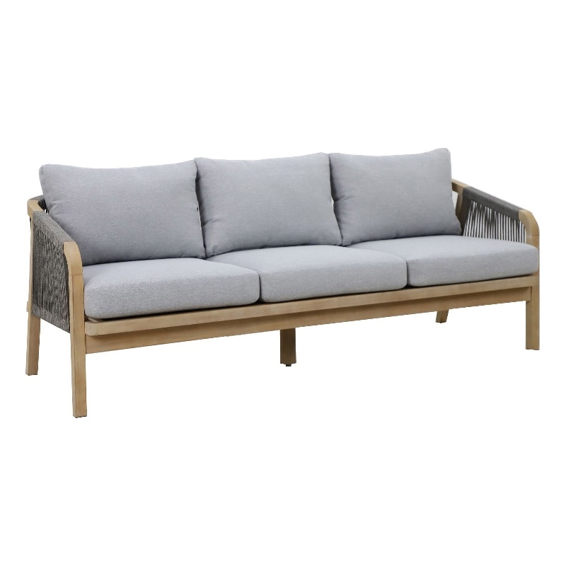 Pemberly Row Three Seater Modern Acacia Wood Sofa in Gray Finish