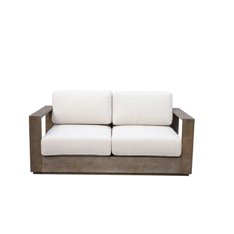 Pemberly Row Two Seater Modern Eucalyptus Wood Sofa in Brown Finish