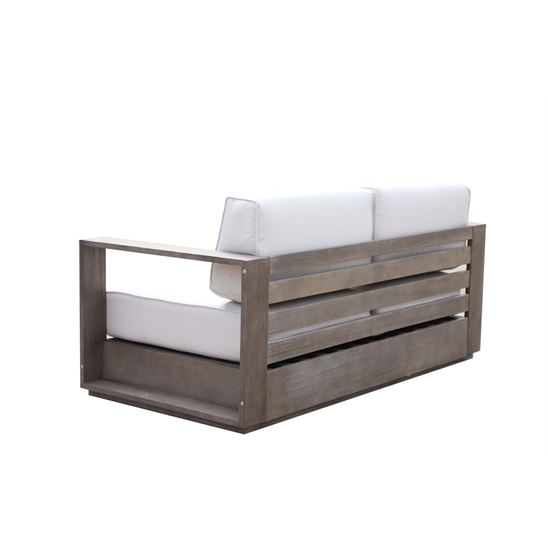 Pemberly Row Two Seater Modern Eucalyptus Wood Sofa in Brown Finish