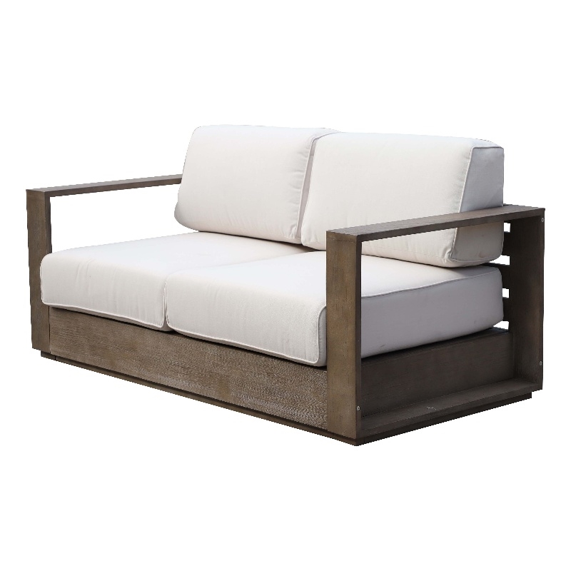 Pemberly Row Two Seater Modern Eucalyptus Wood Sofa in Brown Finish