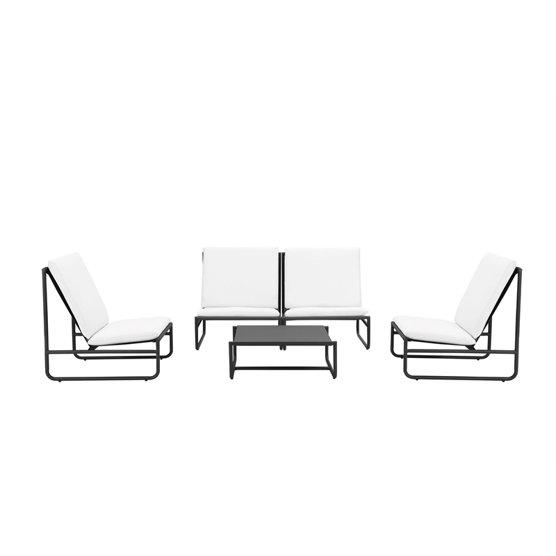 Pemberly Row 5-Piece Modern Aluminum Sofa Set in Black/White Finish