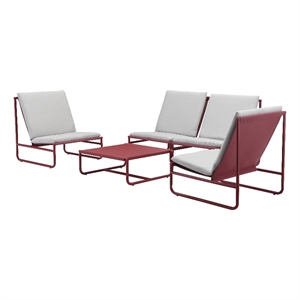 Pemberly Row Contemporary 5-Piece Aluminum Sofa Set in Red Finish