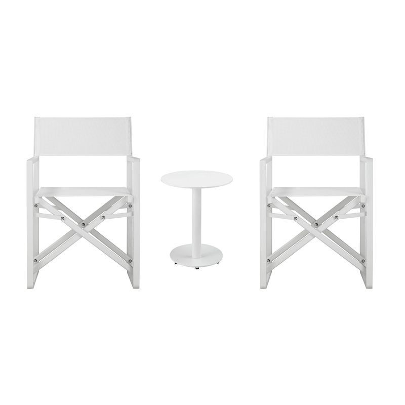Pemberly Row 3-Piece Modern Aluminum Bistro Set in White Finish