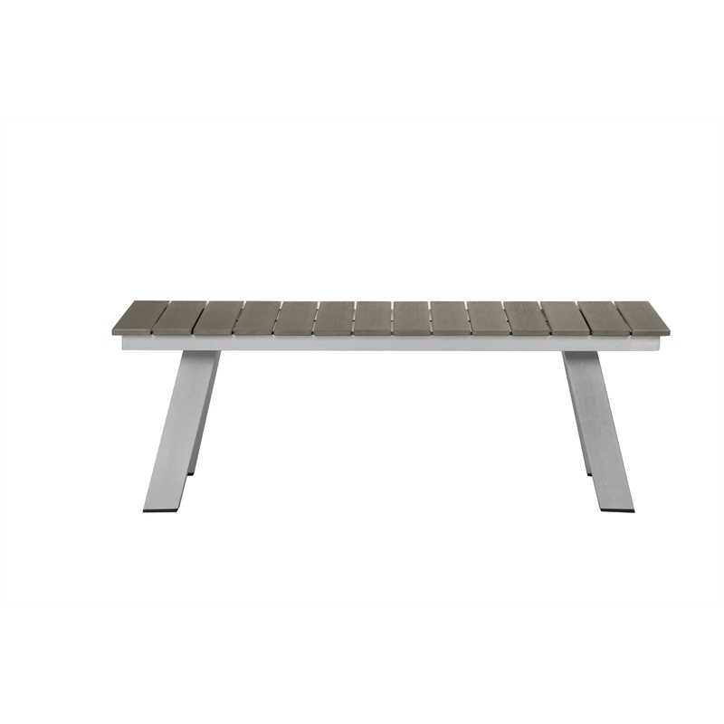 Pemberly Row Modern Aluminum and Polyresin Bench in Gray and Brush Finish