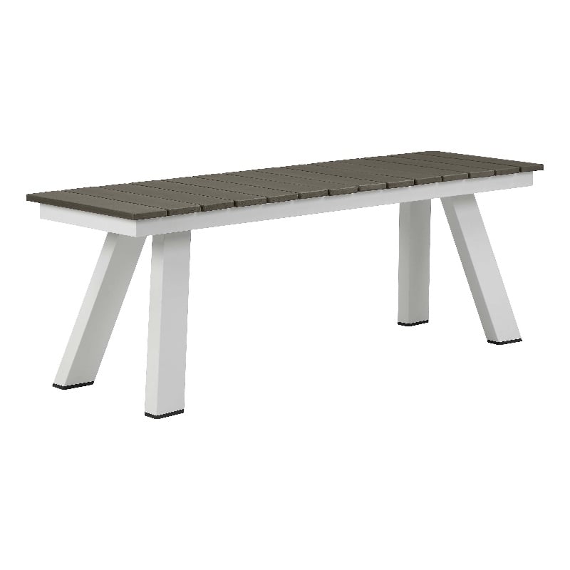 Pemberly Row Modern Aluminum and Polyresin Bench in Gray and White Finish
