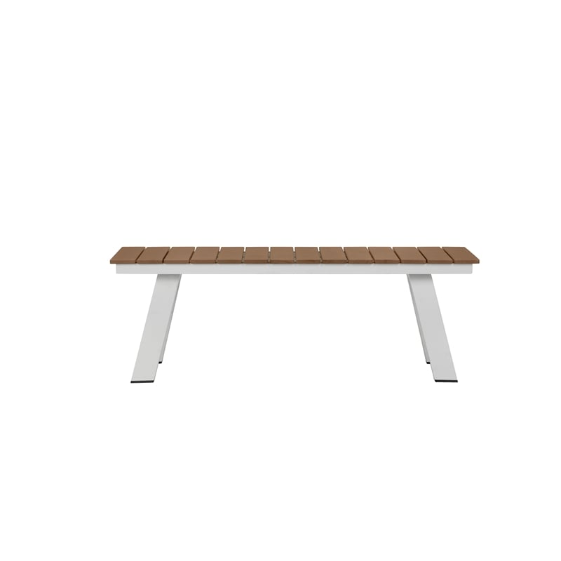Pemberly Row Modern Aluminum and Polyresin Bench in Teak and White Finish