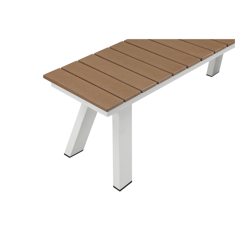 Pemberly Row Modern Aluminum and Polyresin Bench in Teak and White Finish
