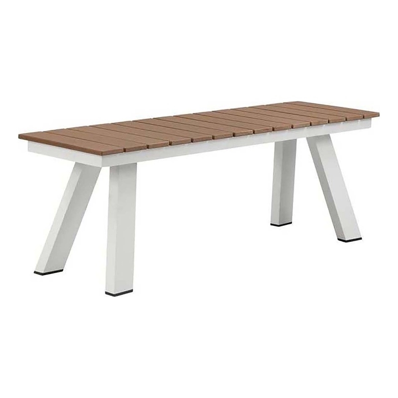 Pemberly Row Modern Aluminum and Polyresin Bench in Teak and White Finish