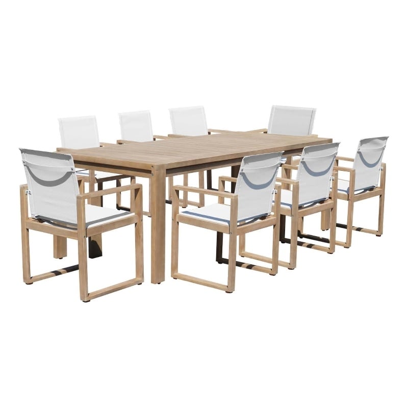 Pemberly Row 9-Piece Modern Acacia Wood Dining Set in Natural Finish