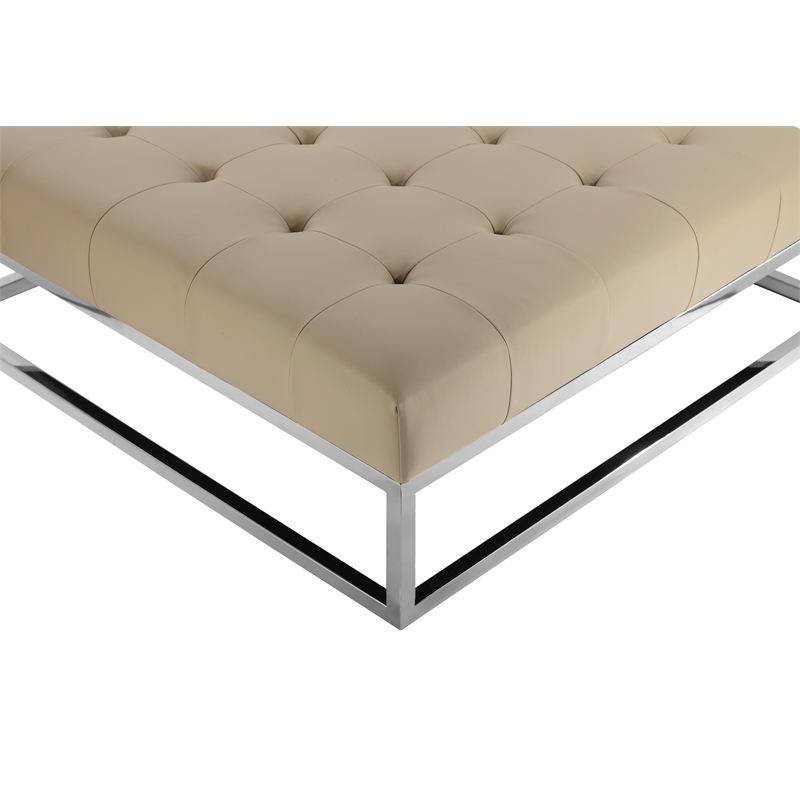 Pemberly Row Square Modern Faux Leather Upholstered Ottoman in Sand Beige