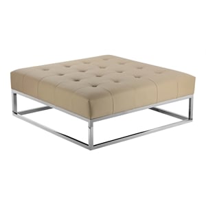 Pemberly Row Square Modern Faux Leather Upholstered Ottoman in Sand Beige